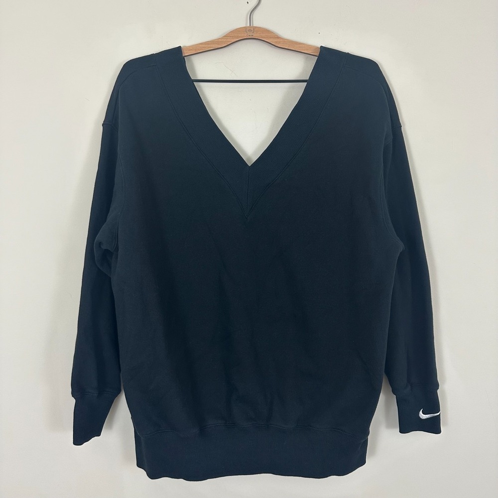 Nike Sportswear Phoenix Oversized Sweatshirt Black Cotton Deep V-Neck Womens M